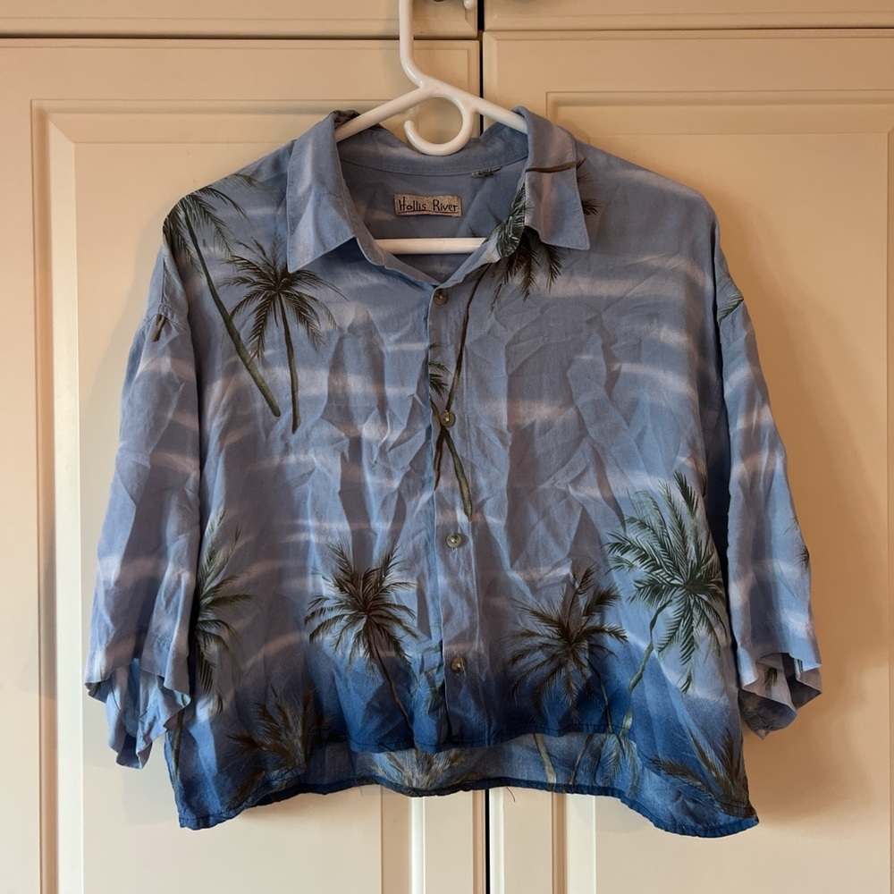 Brandy Melville Blue Tropical Palm Button-Down Shirt